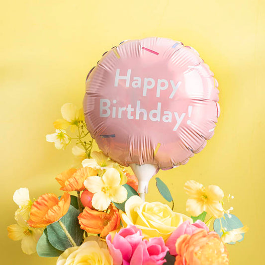 Foil Balloon 9" (22.5cmD) RND Happy Birthday Confetti Pink