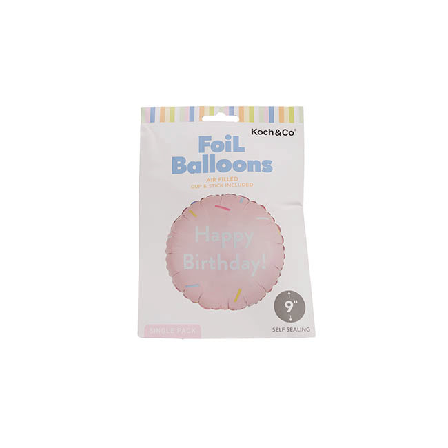 Foil Balloon 9" (22.5cmD) RND Happy Birthday Confetti Pink