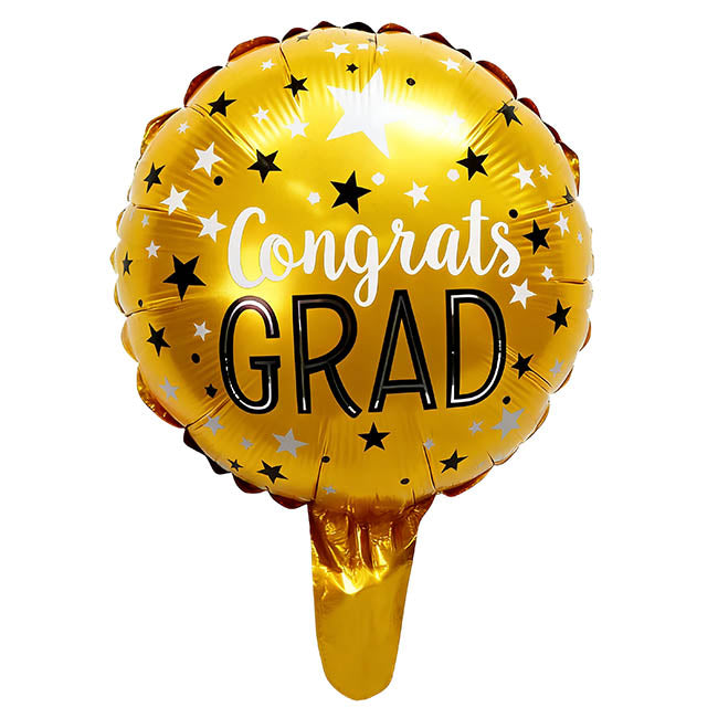 Foil Balloon 9" (22.5cmD) Congrats Grad Round Stars Gold