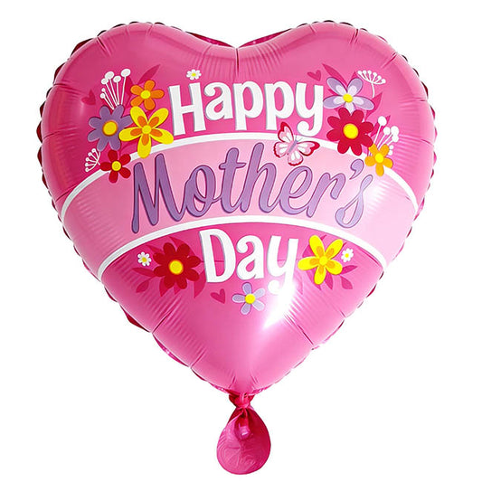 Foil Balloon9"(22.5cmD) Happy Mother's Day Floral Heart Pink