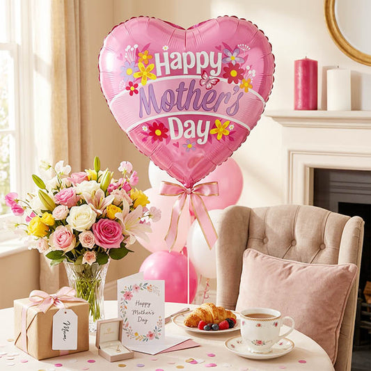 Foil Balloon9"(22.5cmD) Happy Mother's Day Floral Heart Pink