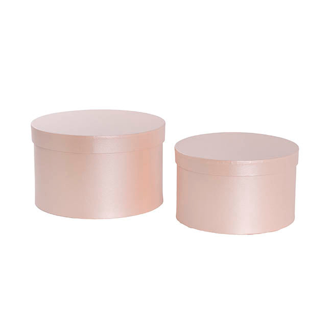Gift Flower Box Rippled Round Blush Pink Set 2 (24x14.5Hcm)