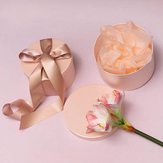 Gift Flower Box Rippled Round Blush Pink Set 2 (24x14.5Hcm)