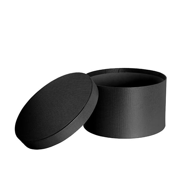 Gift Flower Box Ribbed Round Black Set 2 (24x14.5Hcm)