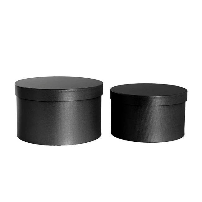 Gift Flower Box Ribbed Round Black Set 2 (24x14.5Hcm)