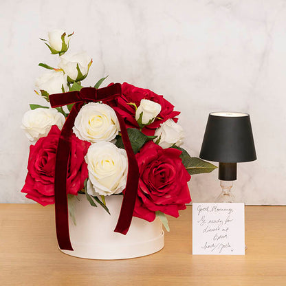 Gift Flower Box Ribbed Round Warm White Set 2 (24x14.5Hcm)