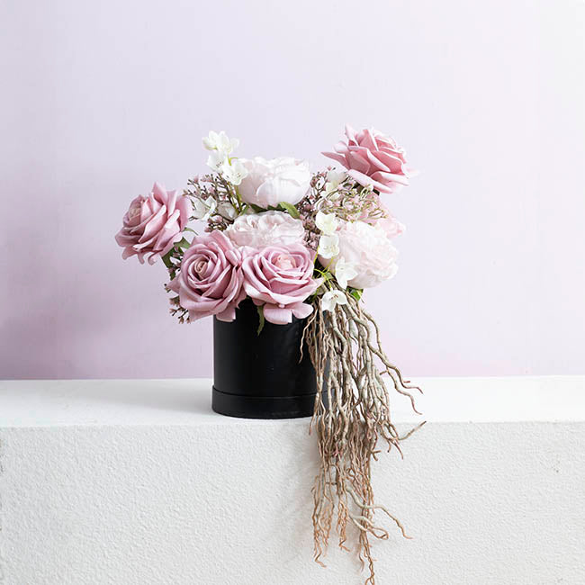 Flower Gift Hat Box Round Black (15cmWx13.5cmH)