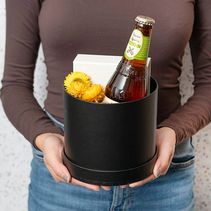 Flower Gift Hat Box Round Black (15cmWx13.5cmH)