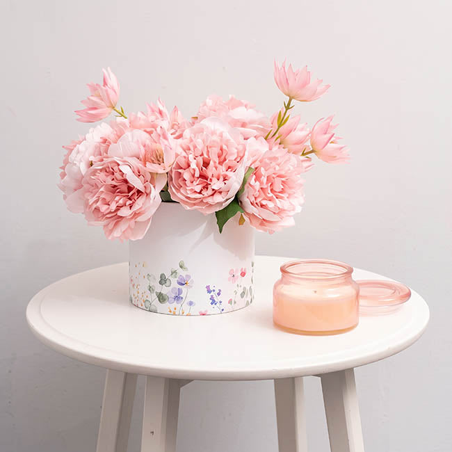 Flower Gift Hat Box Round Floral Garden White(15cmWx13.5cmH)