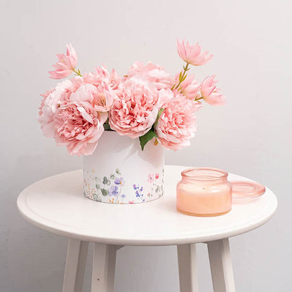 Flower Gift Hat Box Round Floral Garden White(15cmWx13.5cmH)