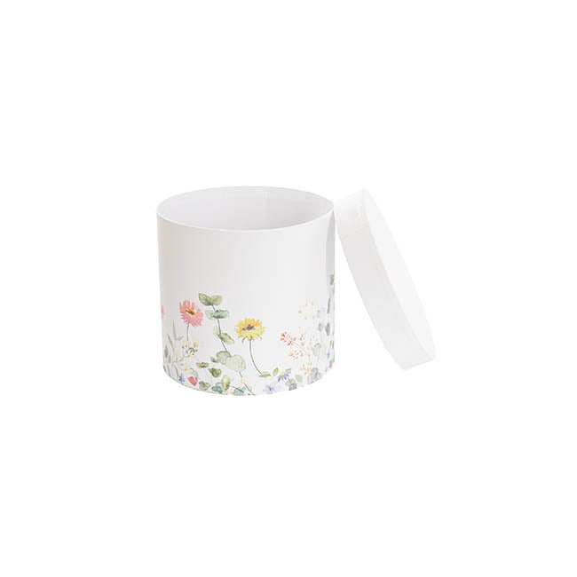 Flower Gift Hat Box Round Floral Garden White(15cmWx13.5cmH)