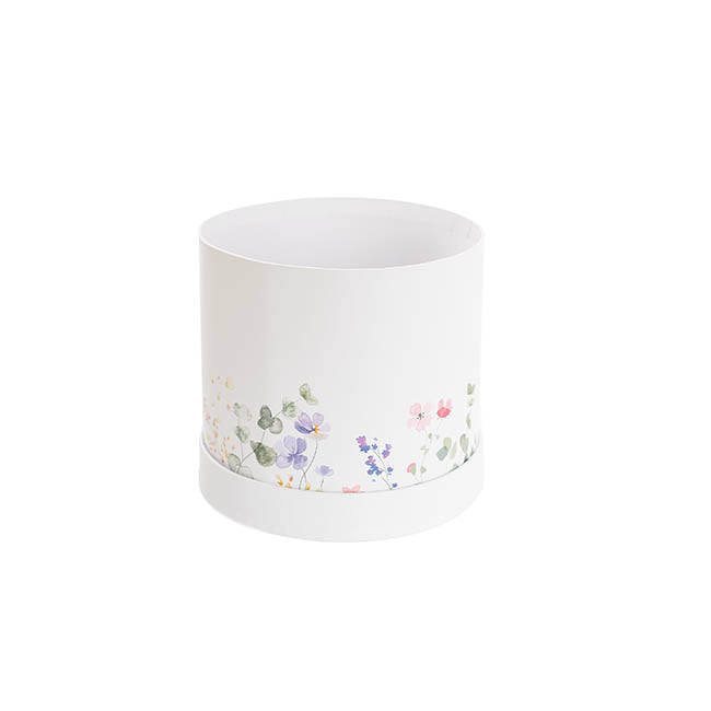 Flower Gift Hat Box Round Floral Garden White(15cmWx13.5cmH)