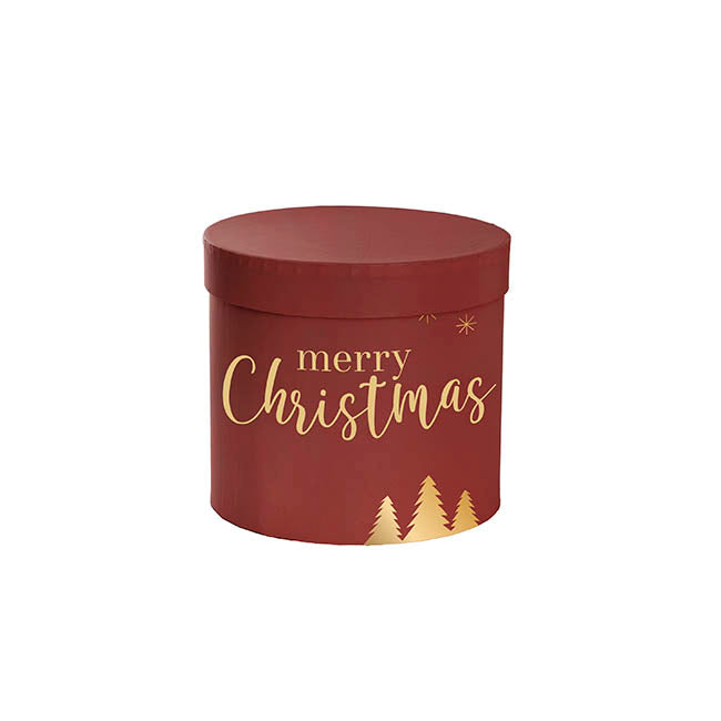 Flower Gift Hat Box Round Merry Xmas Red Gold(15cmWx13.5cmH)