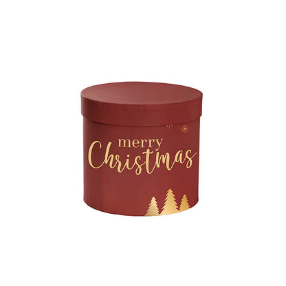 Flower Gift Hat Box Round Merry Xmas Red Gold(15cmWx13.5cmH)