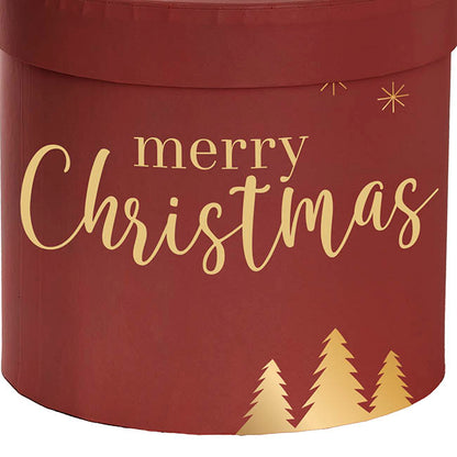 Flower Gift Hat Box Round Merry Xmas Red Gold(15cmWx13.5cmH)