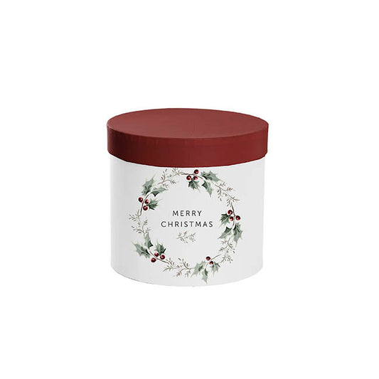 Flower Gift Hat Box Round Xmas Wreath Red (15cmWx13.5cmH)