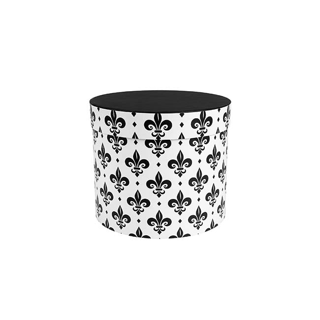Flower Gift Hat Box Round Fleur-de-lis Black (15cmWx13.5cmH)