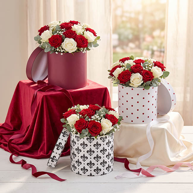 Flower Gift Hat Box Round Fleur-de-lis Black (15cmWx13.5cmH)