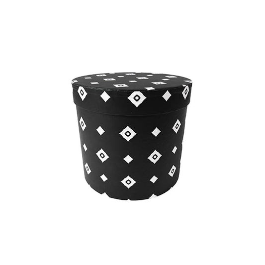 Flower Gift Hat Box Round Diamond Star Black (15cmWx13.5cmH)