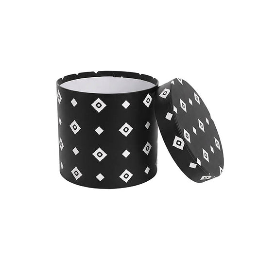 Flower Gift Hat Box Round Diamond Star Black (15cmWx13.5cmH)