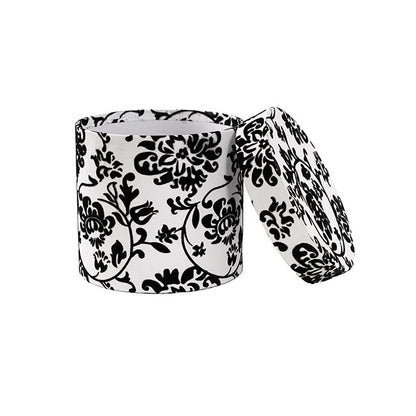 Flower Gift Hat Box Floral Flocked BlackWhite(15cmWx13.5cmH)