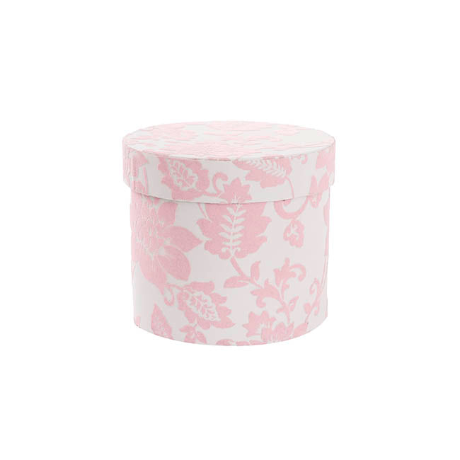 Flower Gift Hat Box Floral Flocked Pink White(15cmWx13.5cmH)