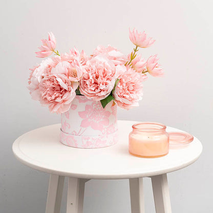 Flower Gift Hat Box Floral Flocked Pink White(15cmWx13.5cmH)