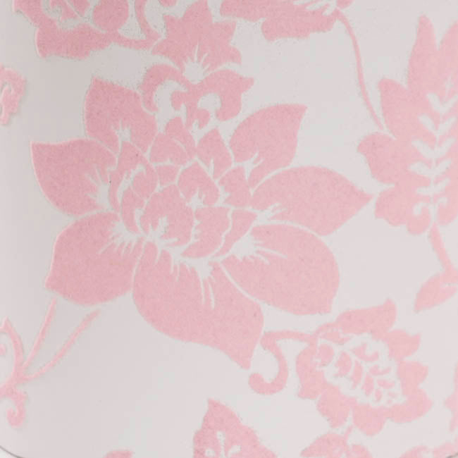 Flower Gift Hat Box Floral Flocked Pink White(15cmWx13.5cmH)