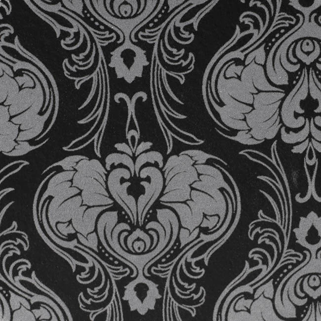 Flocked Gift Box Round Damask Black White Set 3(25cmDx15cmH)