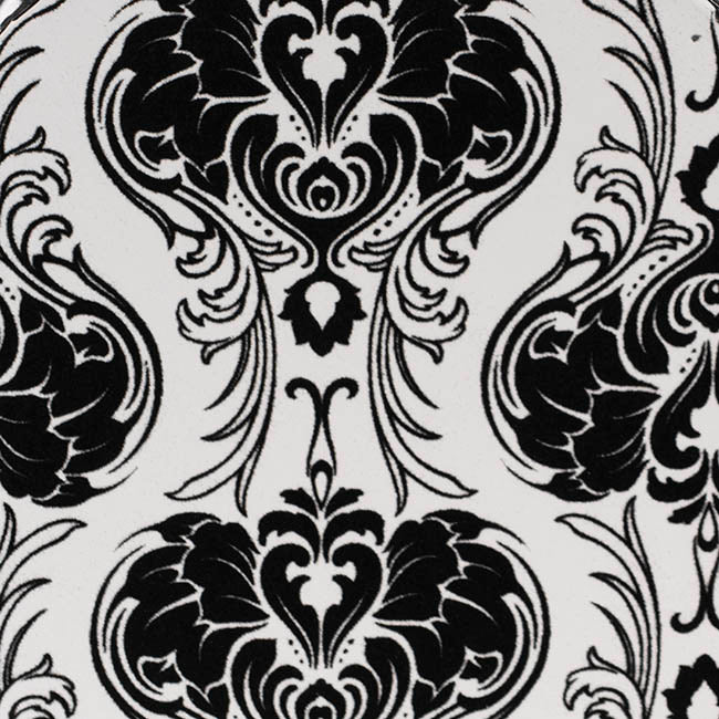 Flocked Gift Box Round Damask White Black Set 3(25cmDx15cmH)