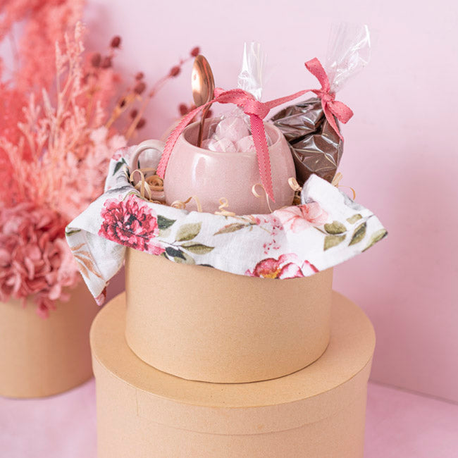 Gift Box Round Brown Kraft (25cmDx15cmH) Set 3