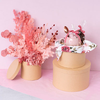 Gift Box Round Brown Kraft (25cmDx15cmH) Set 3