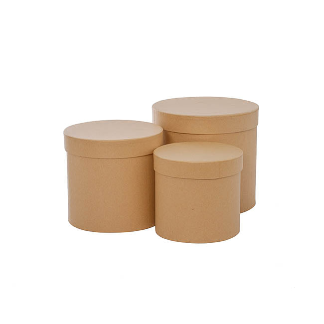 Gift Box Round Brown Kraft (17cmDx16cmH) Set 3