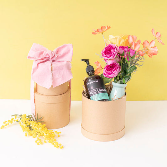 Gift Box Round Brown Kraft (17cmDx16cmH) Set 3