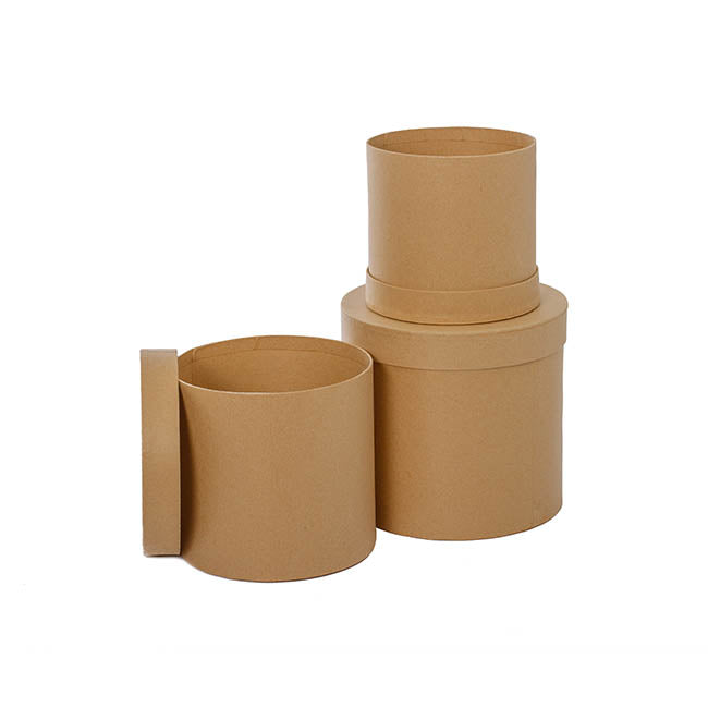 Gift Box Round Brown Kraft (17cmDx16cmH) Set 3