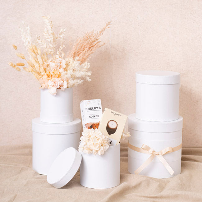 Gift Flower Box Round White Set 5 (21x21cmH)