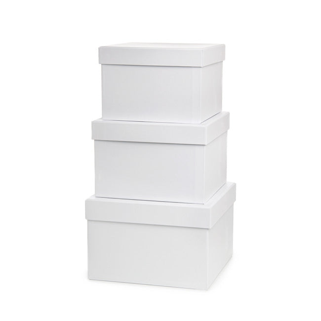 Gift Flower Box Square White (21.5x21.5x14cmH) Set 3