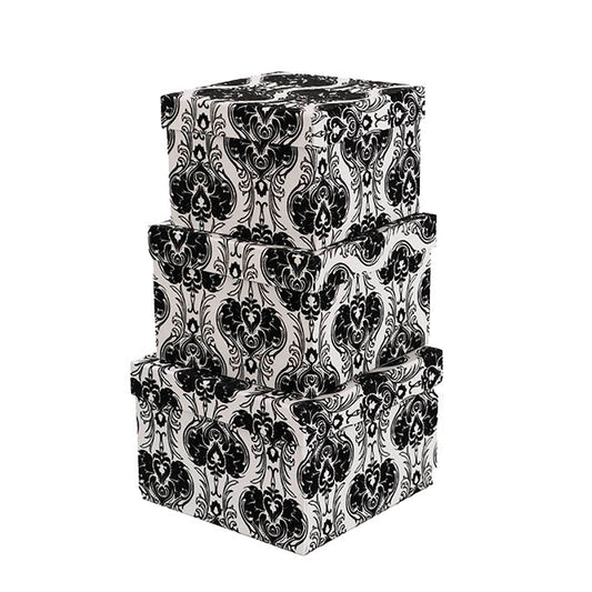 Flocked Gift Box Square Damask White Set 3 (21.5x21.5x14cmH)