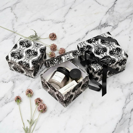 Flocked Gift Box Square Damask White Set 3 (21.5x21.5x14cmH)