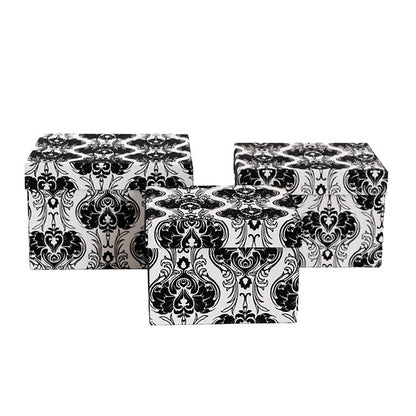 Flocked Gift Box Square Damask White Set 3 (21.5x21.5x14cmH)