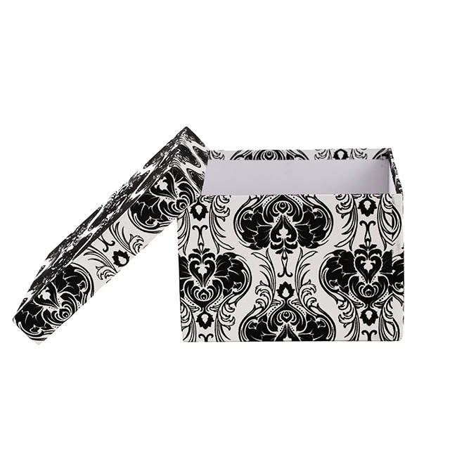 Flocked Gift Box Square Damask White Set 3 (21.5x21.5x14cmH)