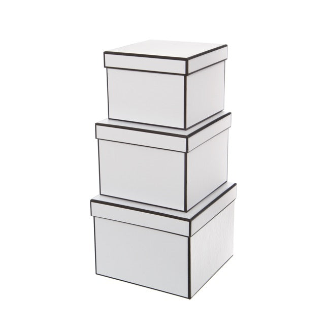 Gift Flower Box Square Silhouette White (20x15cmH) Set 3