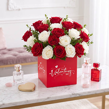 Posy Box Mini Valentine's Day & Hearts Red Pk10 (13x12cmH)
