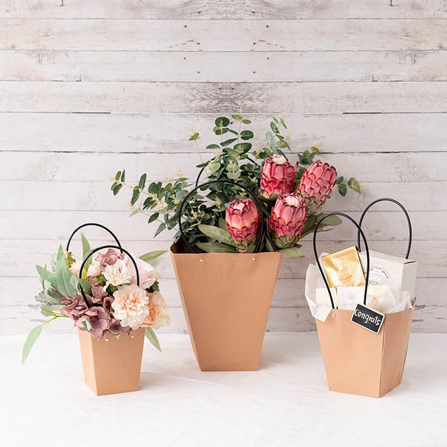 Flower Carry Bag Kraft Brown Medium Pk5 (12x17x20cmH)