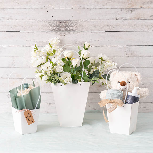 Flower Carry Bag Kraft White Medium Pk5 (12x17x20cmH)