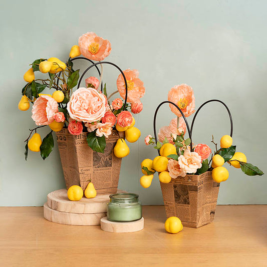 Flower Carry Bag Kraft Newsprint Medium Pk5 (12x17x20cmH)