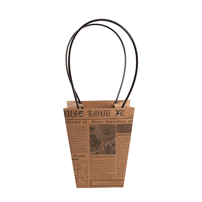 Flower Carry Bag Kraft Newsprint Medium Pk5 (12x17x20cmH)