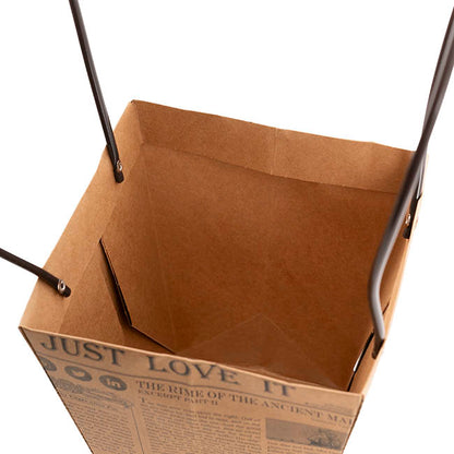 Flower Carry Bag Kraft Newsprint Medium Pk5 (12x17x20cmH)