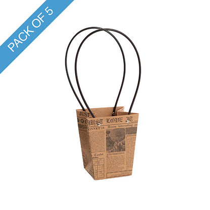 Flower Carry Bag Kraft Newsprint Small Pk5 (9.5x13x15.5cmH)
