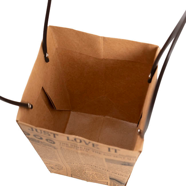 Flower Carry Bag Kraft Newsprint Small Pk5 (9.5x13x15.5cmH)
